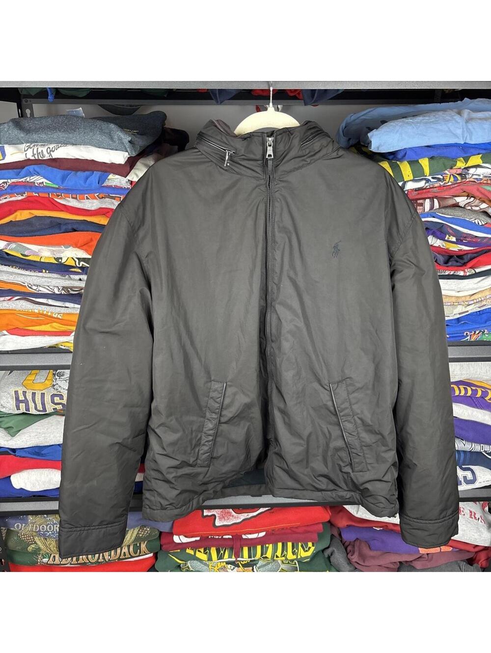 Polo by Ralph Lauren Black Bomber Jacket Full Zip Embroidered Pony Sz XL